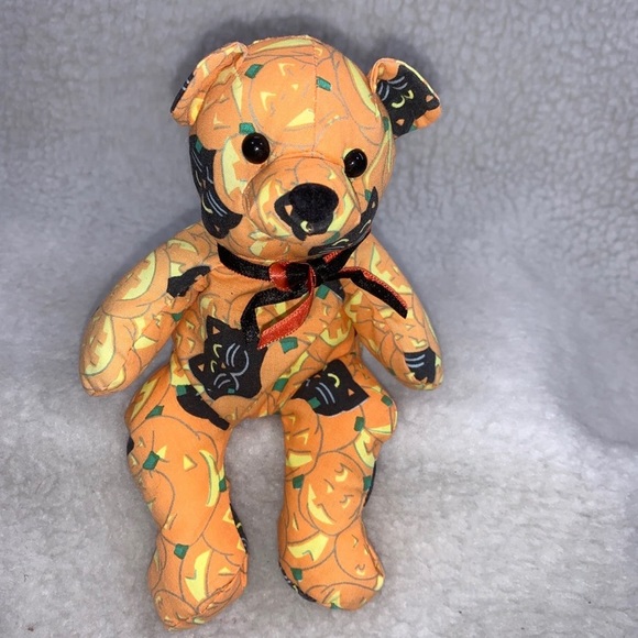 Halloween plush set vtg modern 8" black cat  8" halloween bear 6" hang pumpkin - Picture 12 of 12